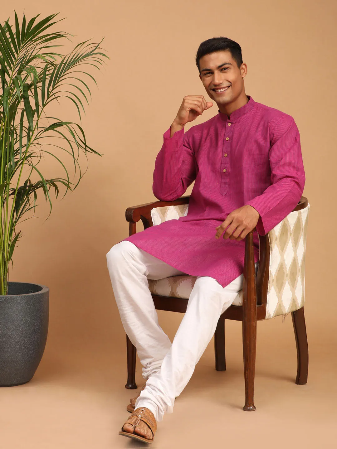 Men's Purple Pure Cotton Kurta - Vastramay