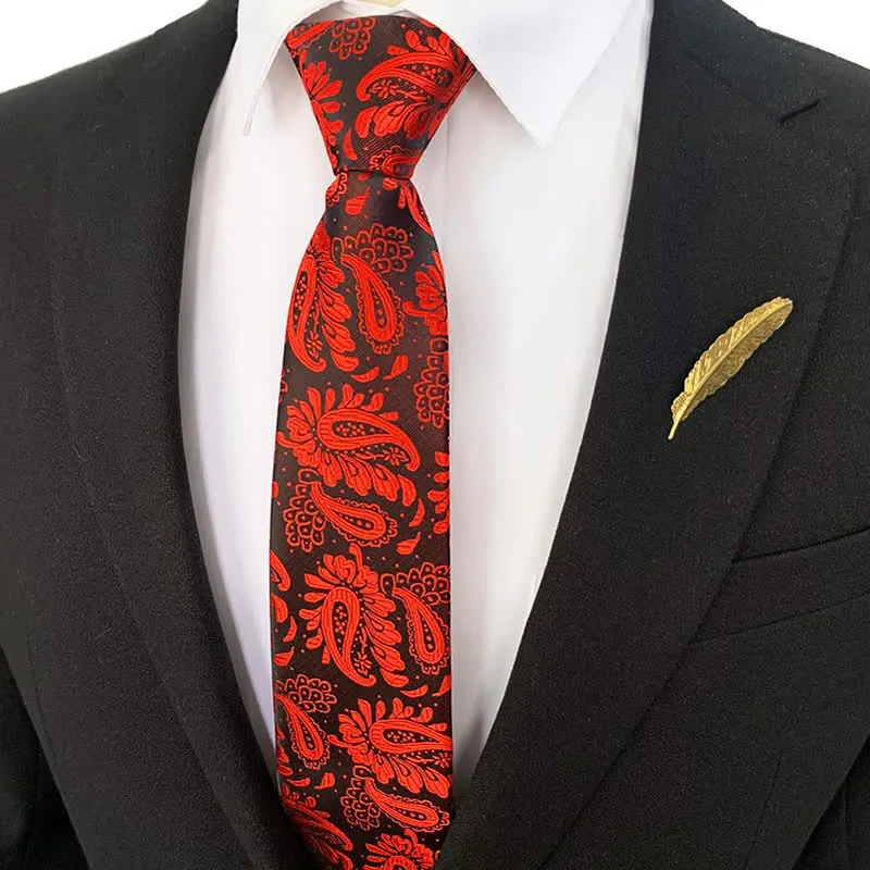 Men's Purple Red Floral Zipper Tie Paisley Necktie