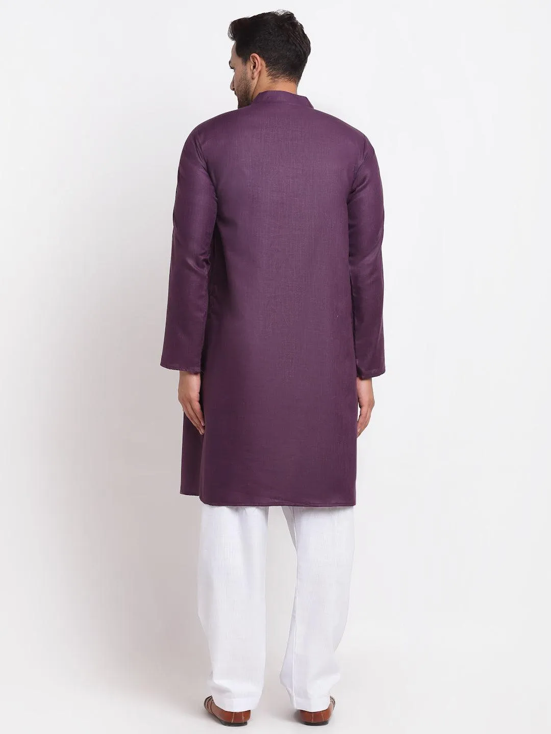 Men's Purple Solid Pathani Kurta With White Salwar - Benstoke