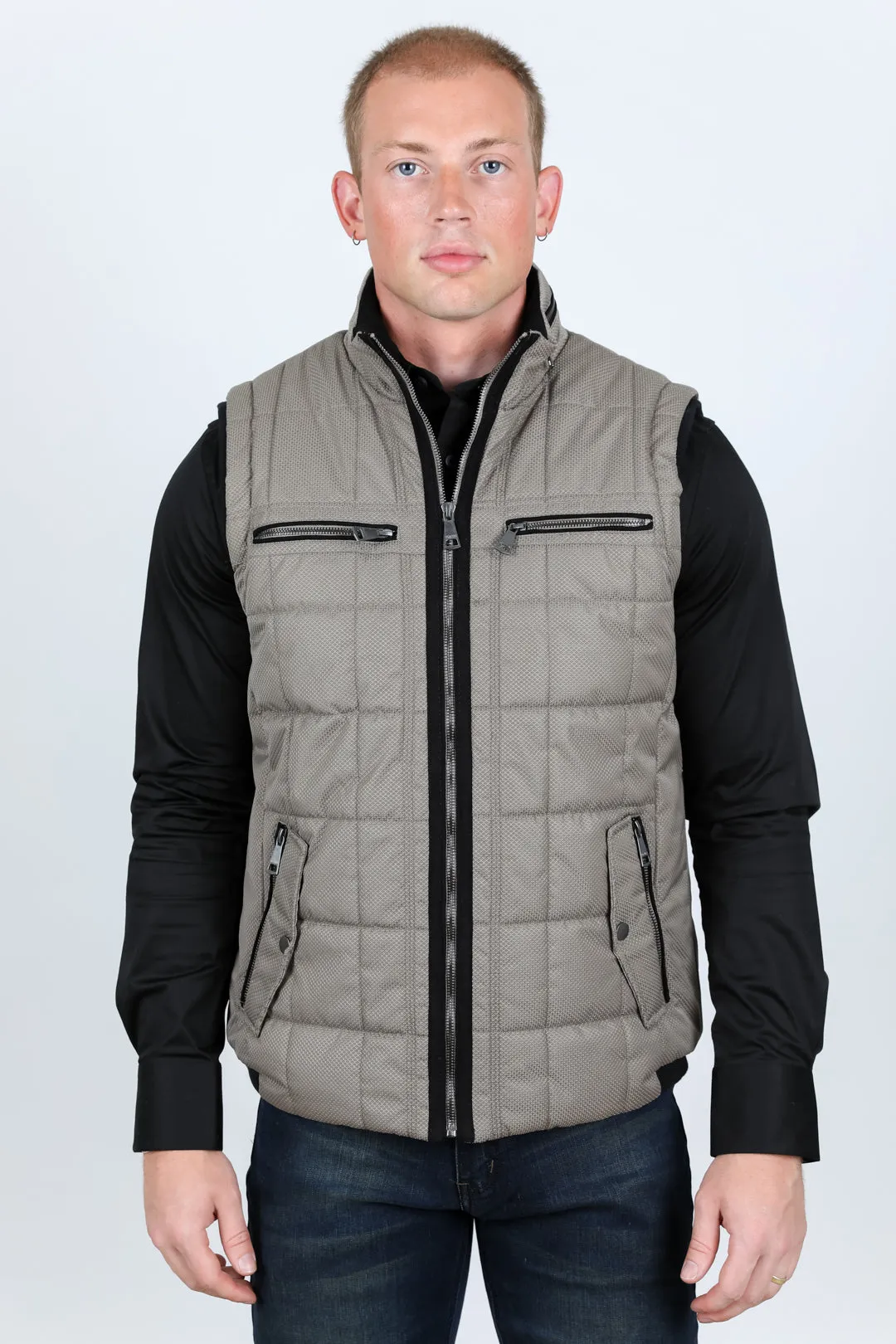 Men's Quilted Fur Lined Vest - Mocha