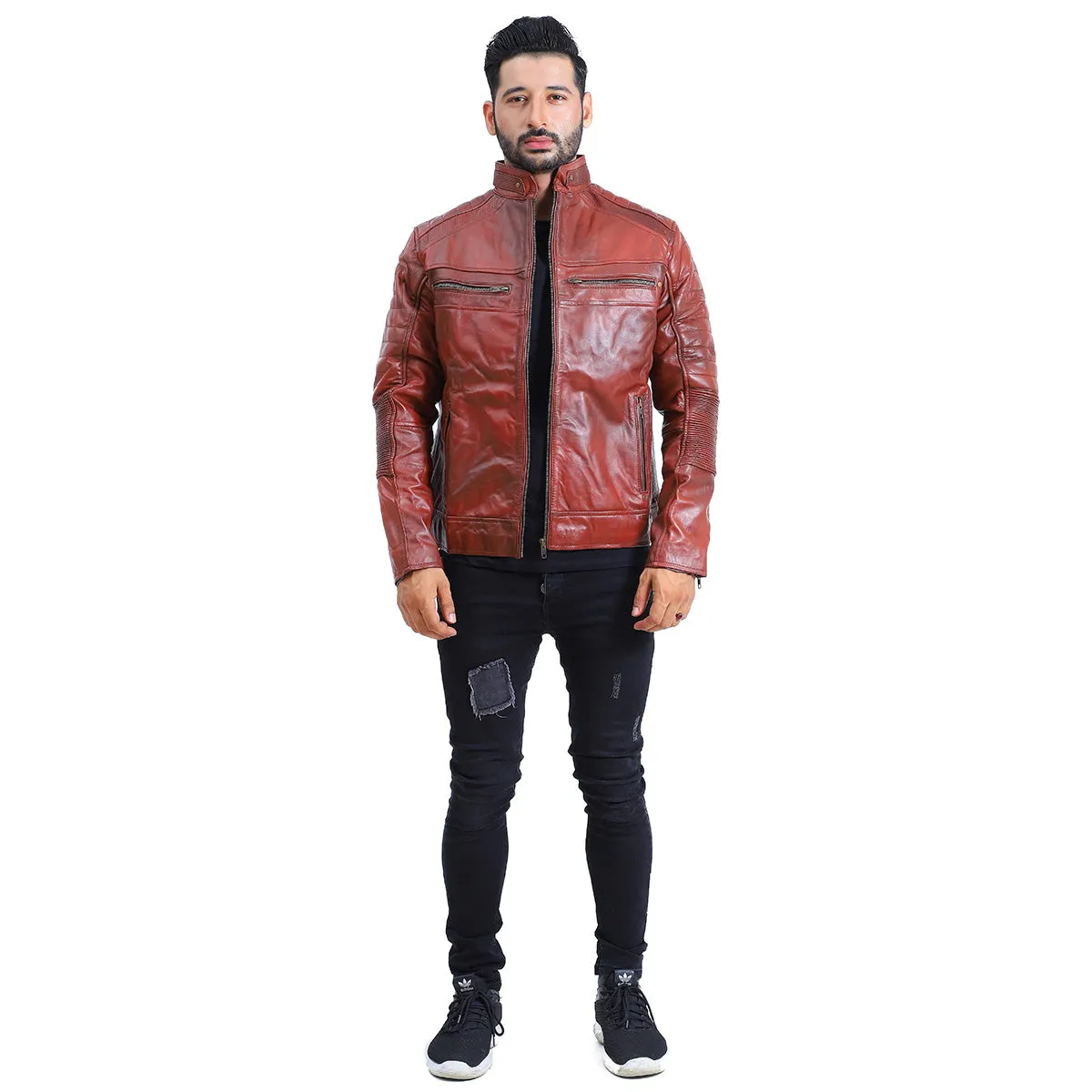 Mens Quilted Sheepskin Brown Leather Jacket