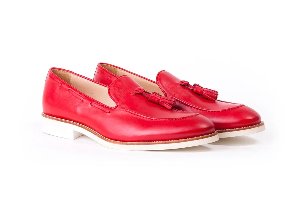 Men's Red & Tan Accented Tassel Loafer with  White Sole (EX-142)