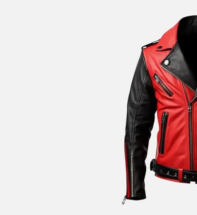 Men's Red and Black Biker Leather Jacket