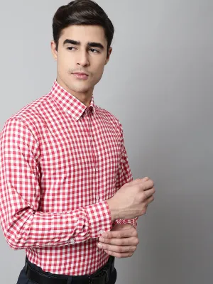 Men's Red Checks Pure Cotton Formal Shirt - Taantav