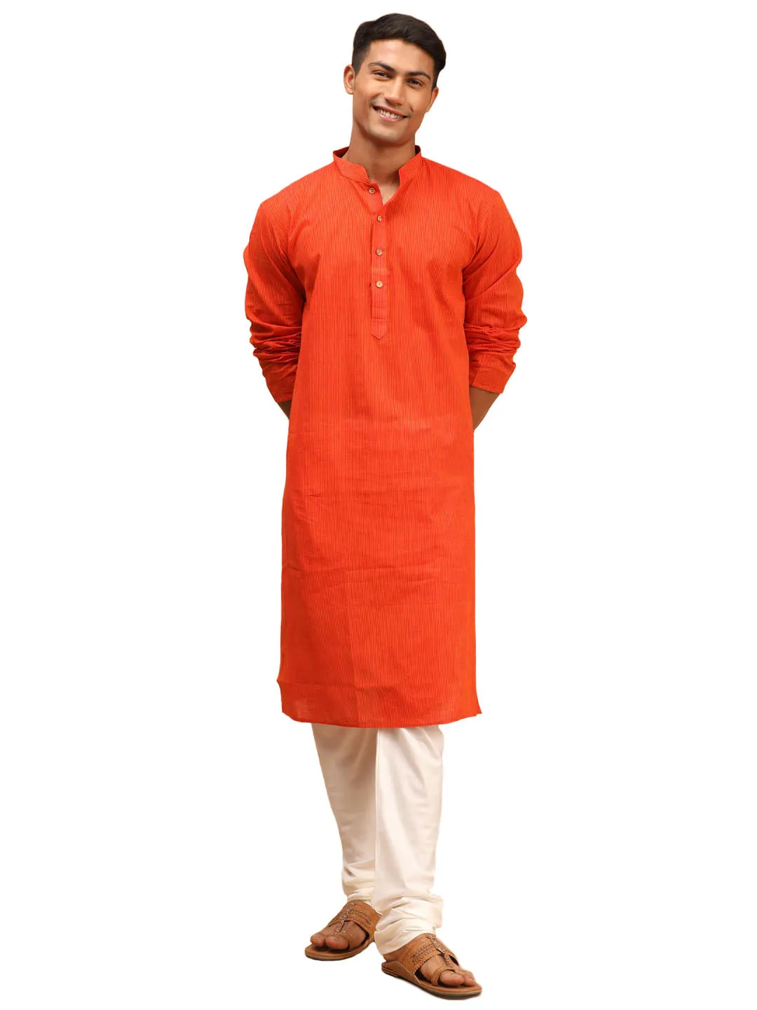 Men's Red Pure Cotton Kurta Pyjama Set - Vastramay