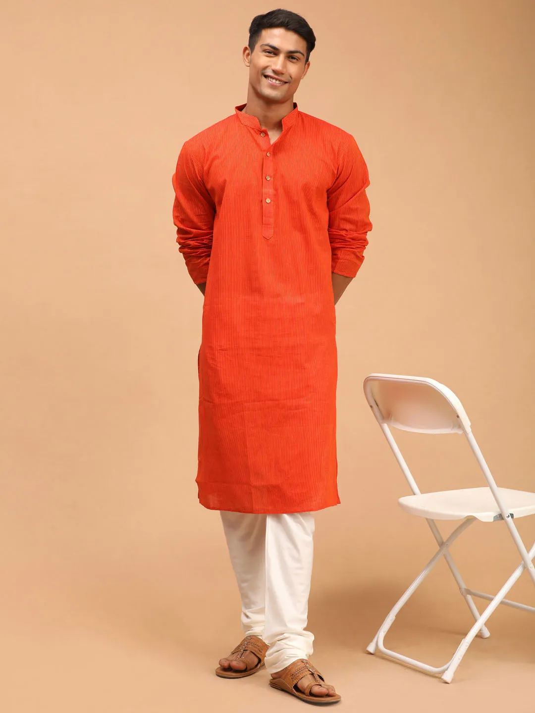 Men's Red Pure Cotton Kurta Pyjama Set - Vastramay