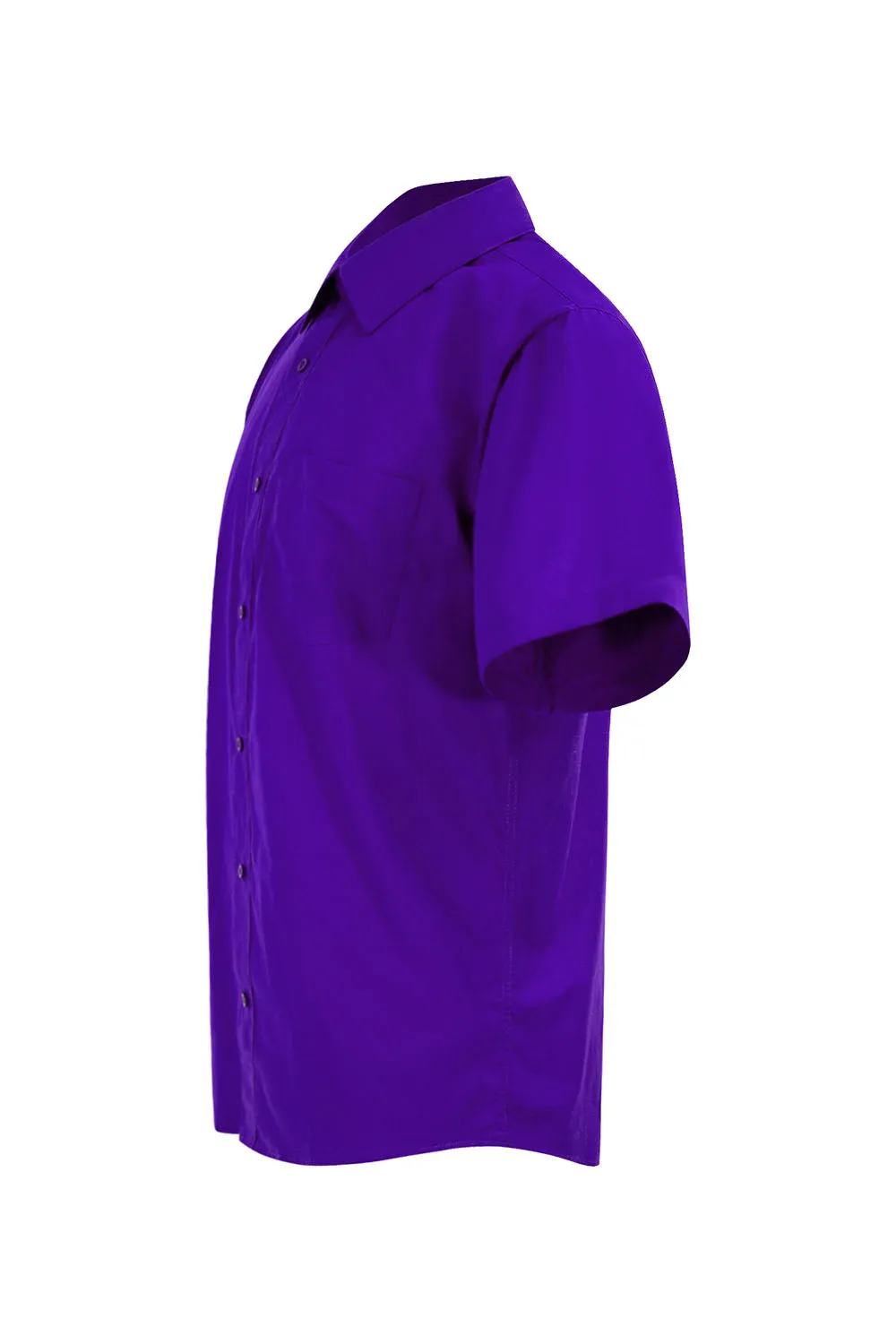 Men's Regular Fit Short Sleeve Solid Color Dress Shirts (Purple)