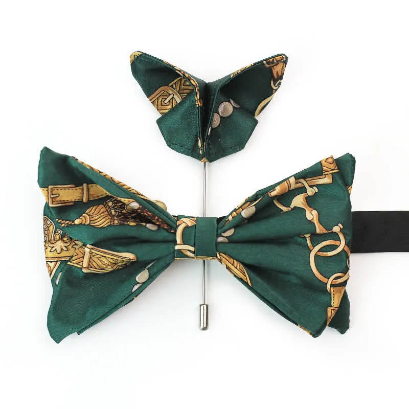 Men's Retro Green & Gold Royal Court Print Bow Tie