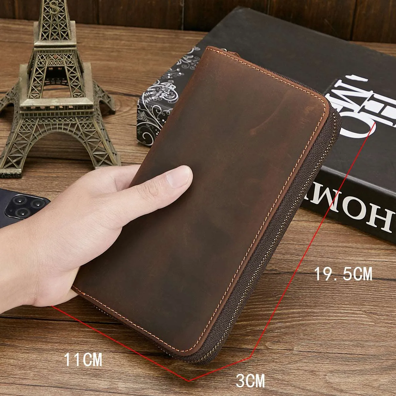 Men's Retro Hand Multifunctional Zipper Leather Wallet