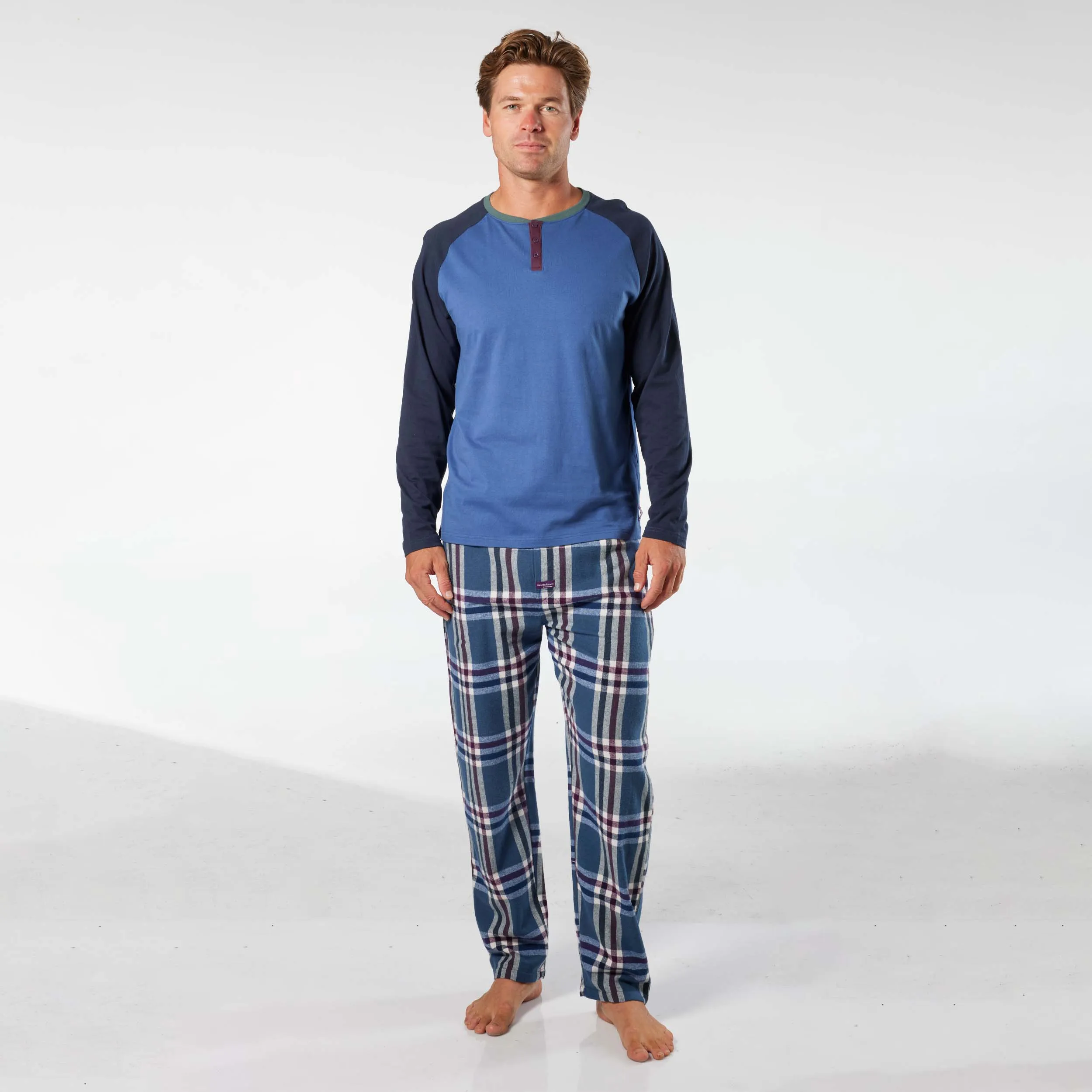 Men's Ricky Cotton Flannel Long Pyjama Set - Blue