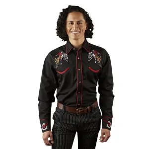 Men’s Rockmount Bronc Vintage Embroidery Western Shirt in Black