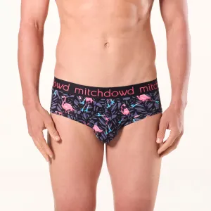 Men's Rolling Flamingos Bamboo Briefs - Black