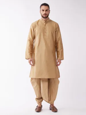 Men's Rose Gold Silk Blend Kurta And Dhoti Set - Vastramay