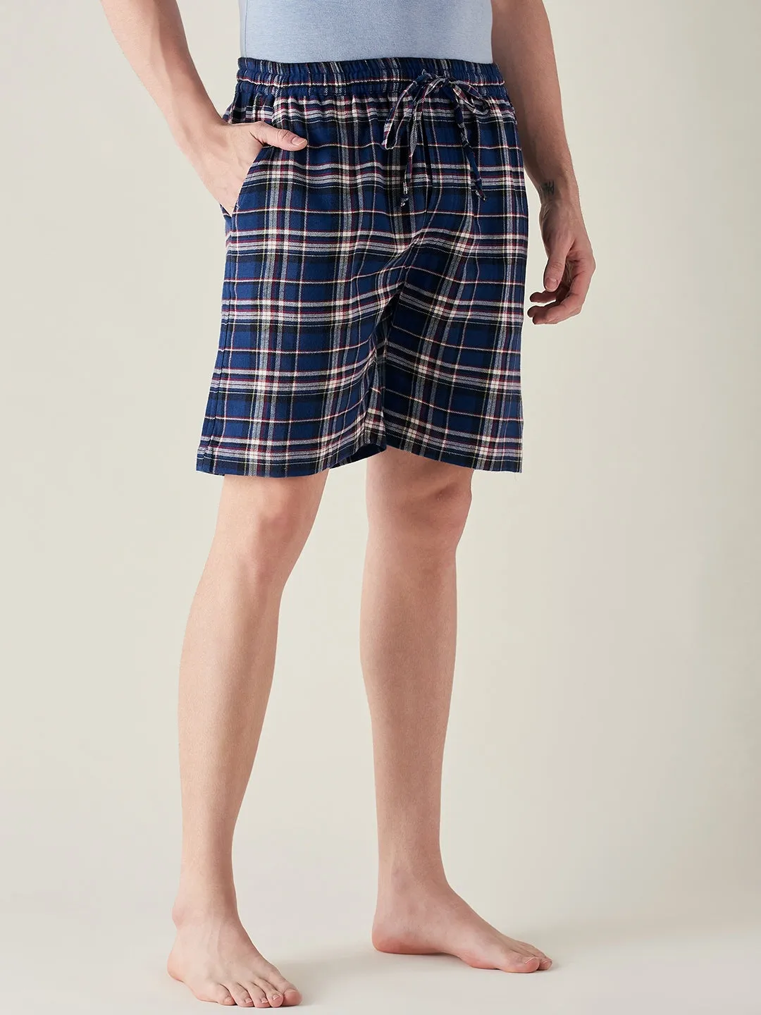 Mens Royal Blue Plaid Supersoft Cotton Shorts