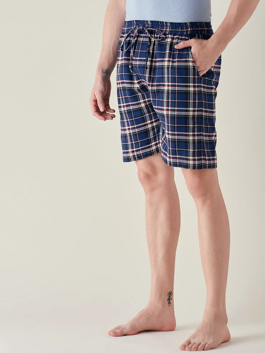 Mens Royal Blue Plaid Supersoft Cotton Shorts