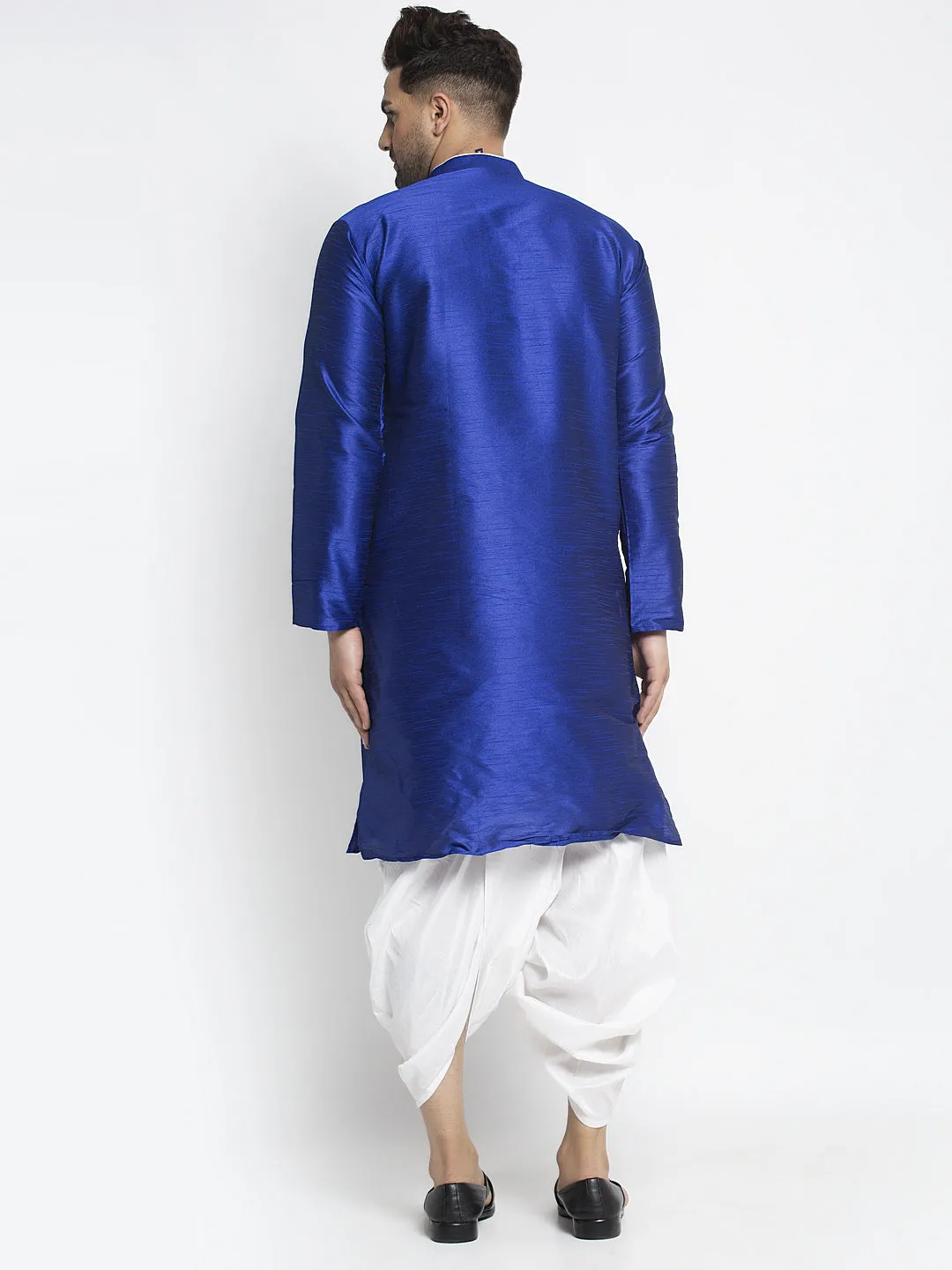 Men's Royal Blue Solid Kurta With White Dhoti Pant - Benstoke