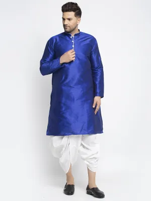 Men's Royal Blue Solid Kurta With White Dhoti Pant - Benstoke