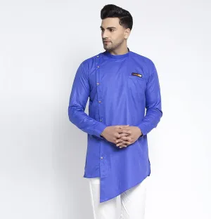 Men's Royal Blue Solid Short Kurta - Benstoke