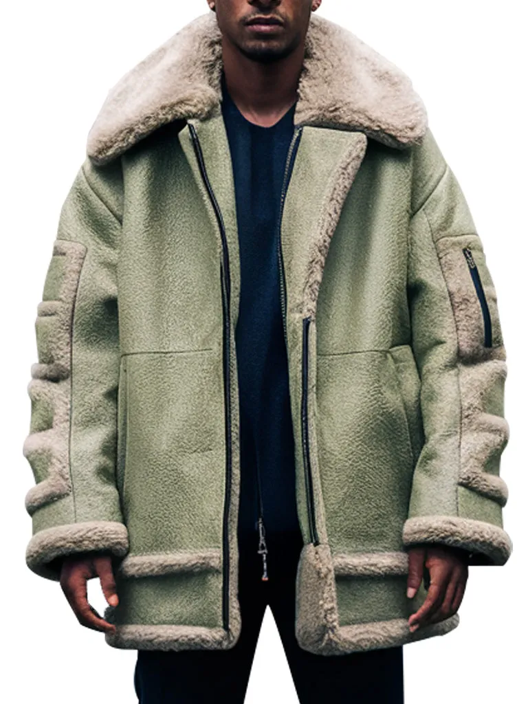 Men's Sage Green Shearling Aviator Coat