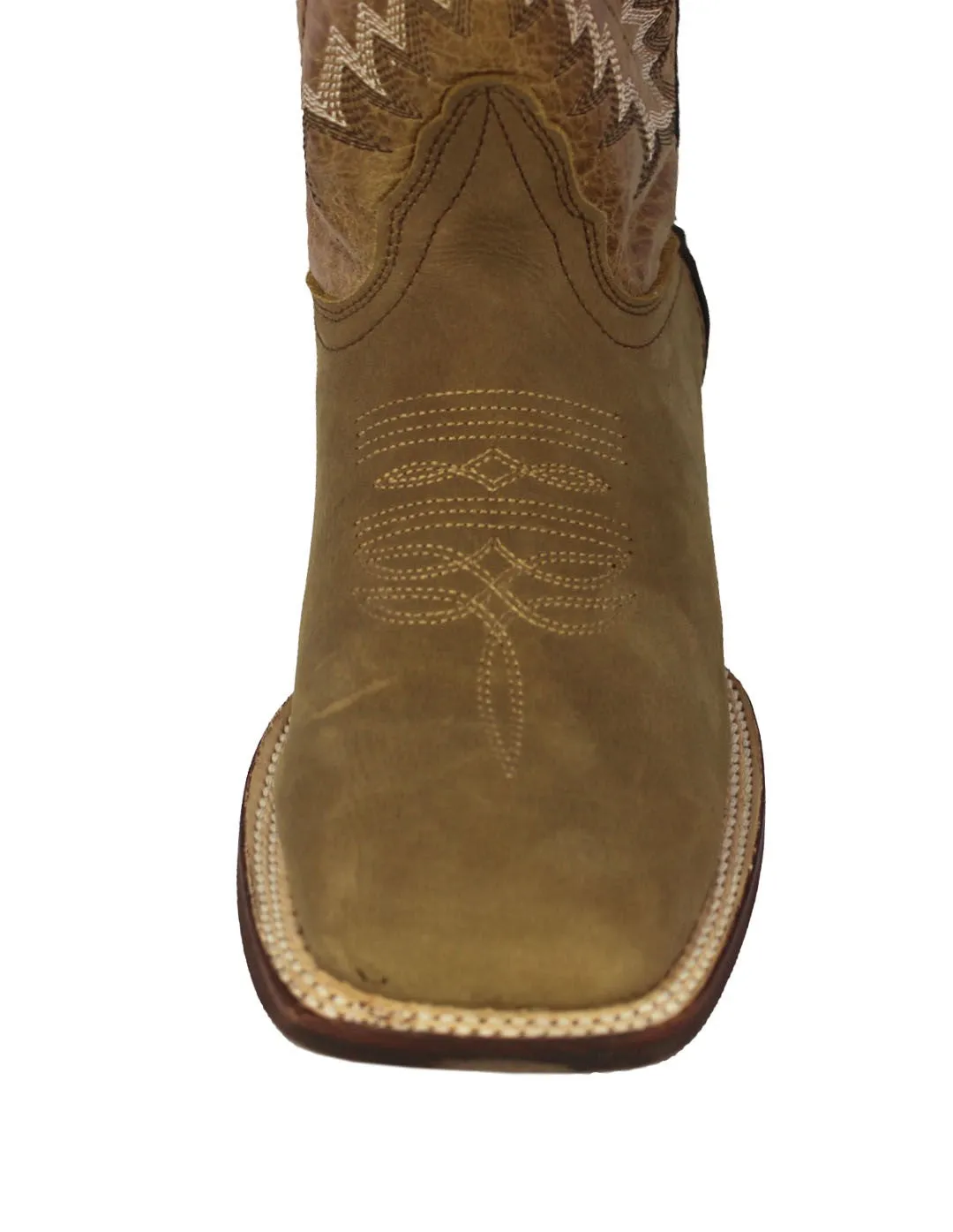 Mens Sand Western Wear Leather Cowboy Boots - Square Toe