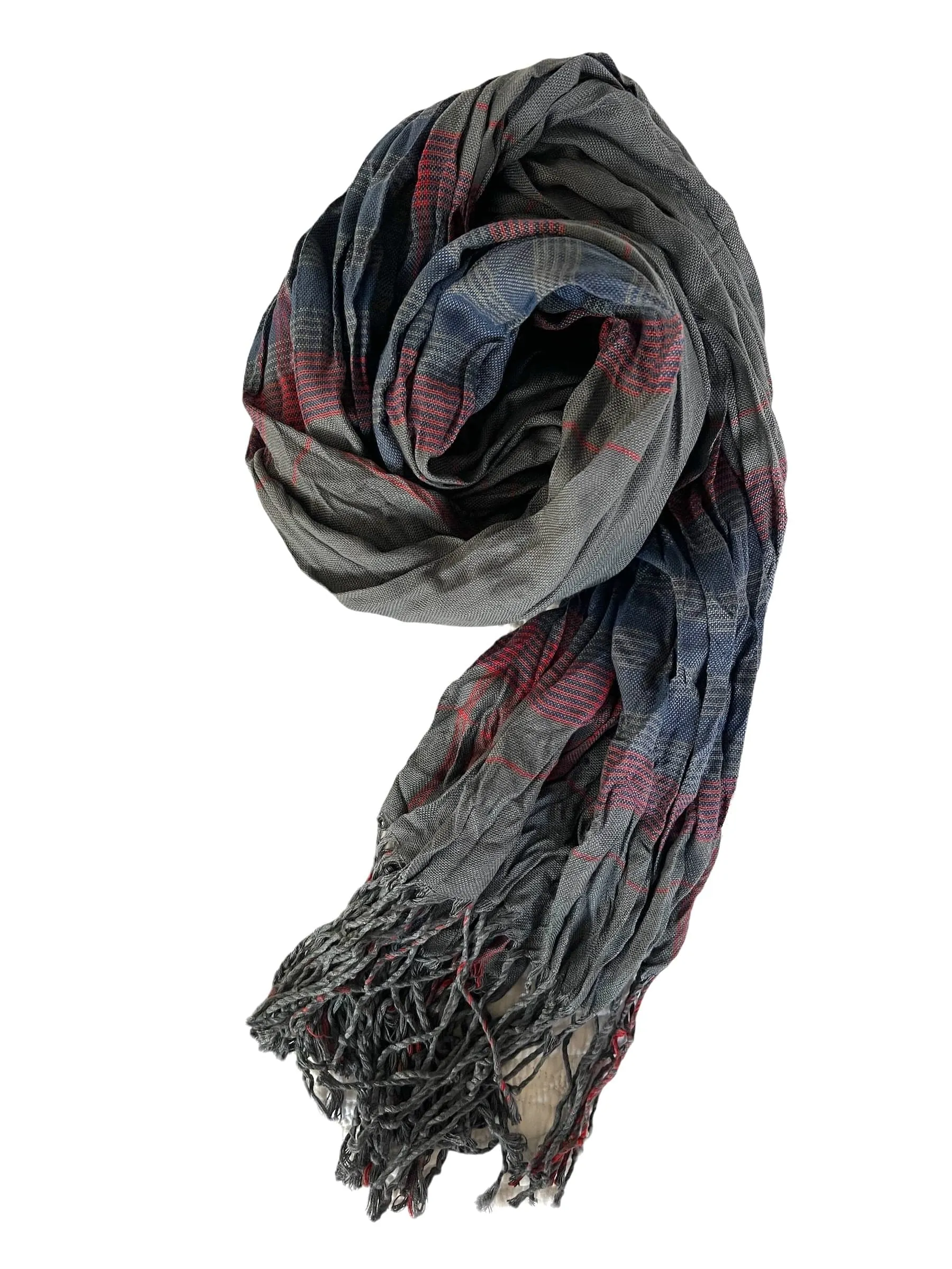 Mens Scarf - Unisex Scarf - Dark Grey Red Blue Plaid