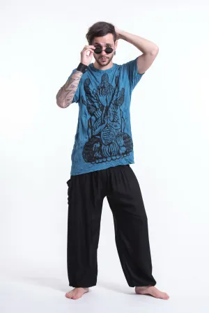 Mens See No Evil Buddha T-Shirt in Denim Blue