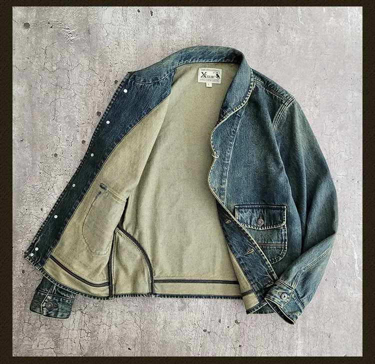 Men's Shawl Collar Washed Denim Jacket