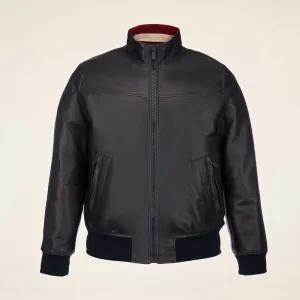 Men's Shiny Black Leather Bomber Jacket