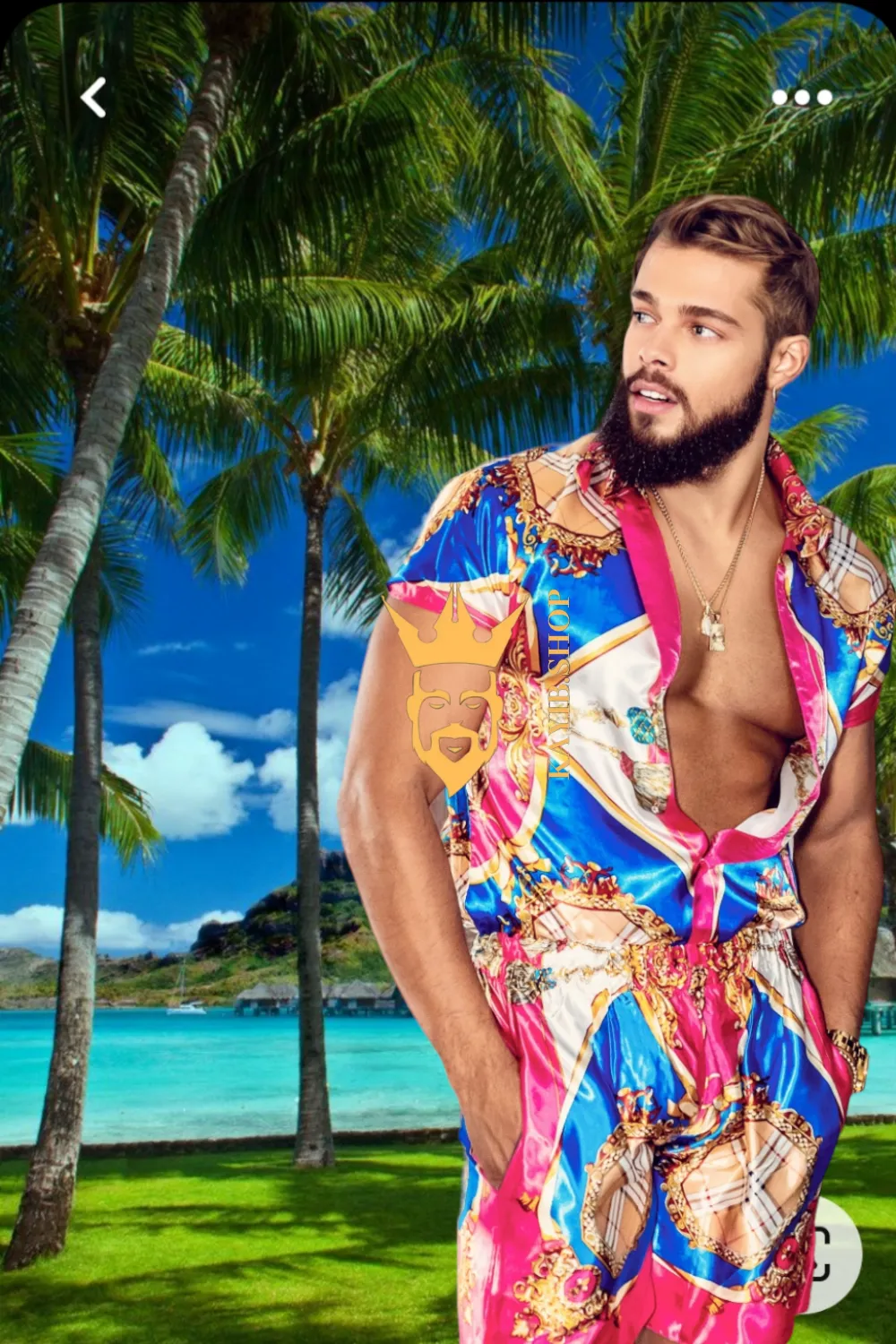 Men's Short Sleeve Floral Silk Button Down Shirt Set - Stand out in style with this luxurious tropical print shirt set - Lightweight and breathable for the ultimate summer comfort.