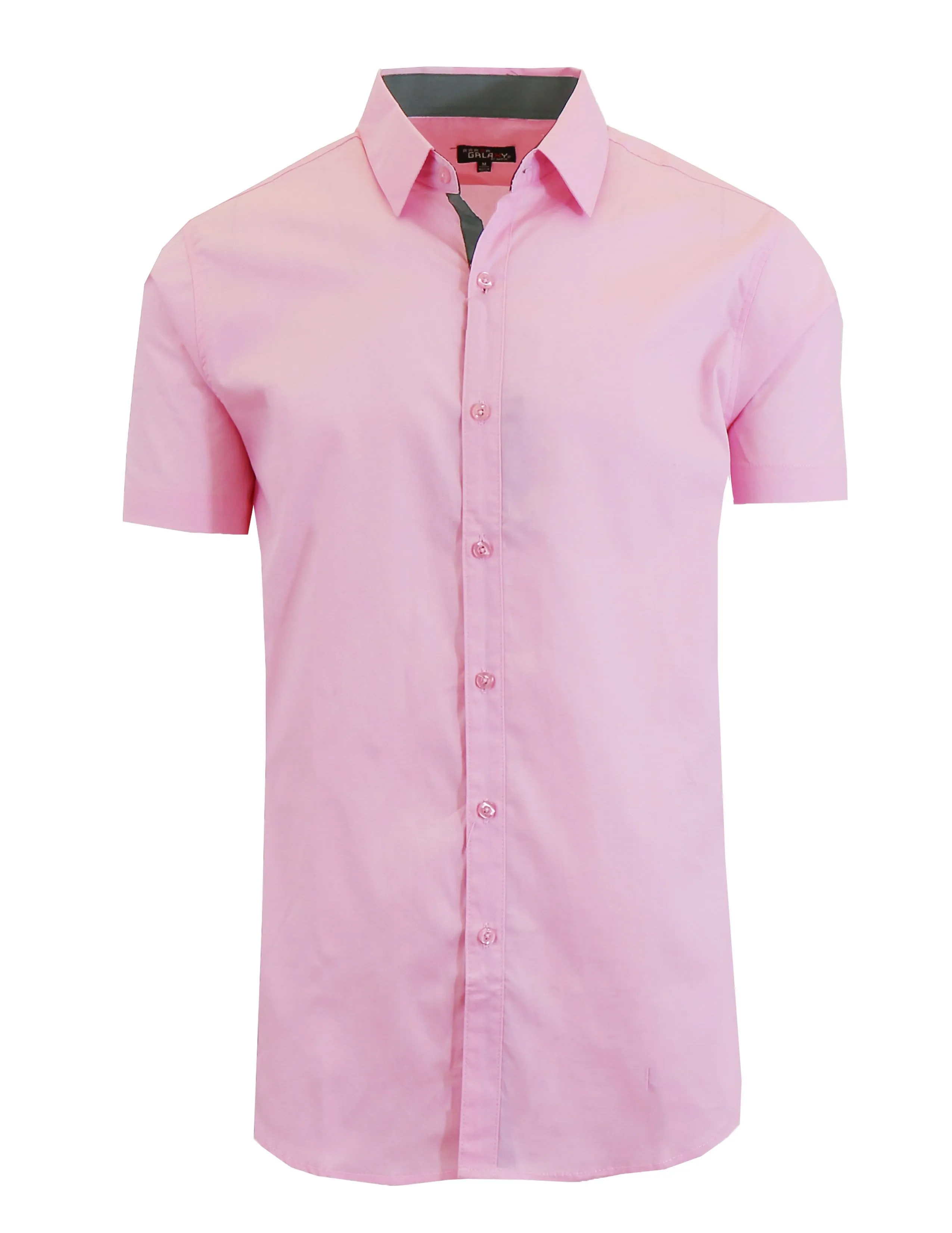 Men's Short Sleeve Slim Fit Solid Button Down Dress Shirt