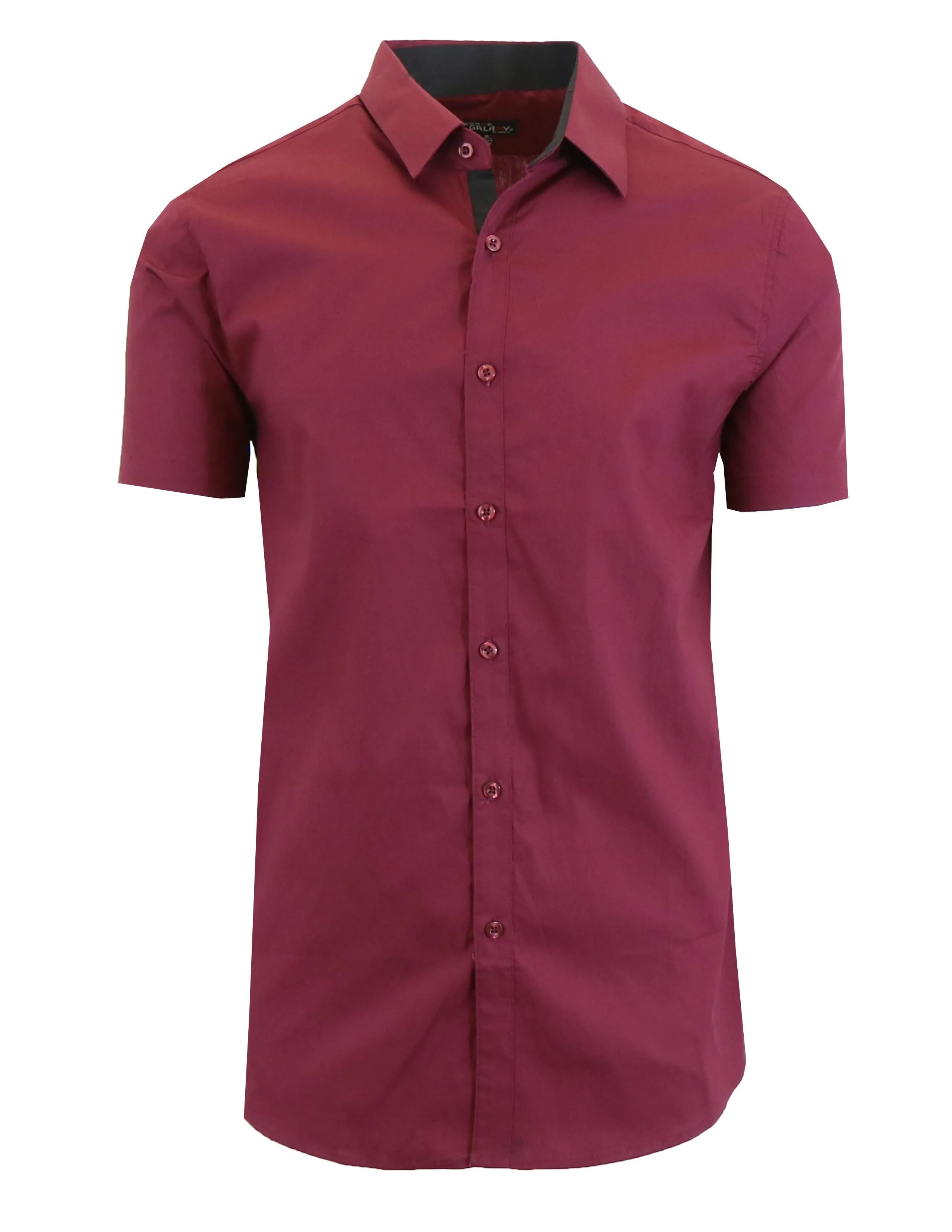 Men's Short Sleeve Slim Fit Solid Button Down Dress Shirt