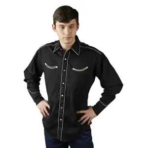 Men's Signature Solid Black Western Shirt with Smile Pockets