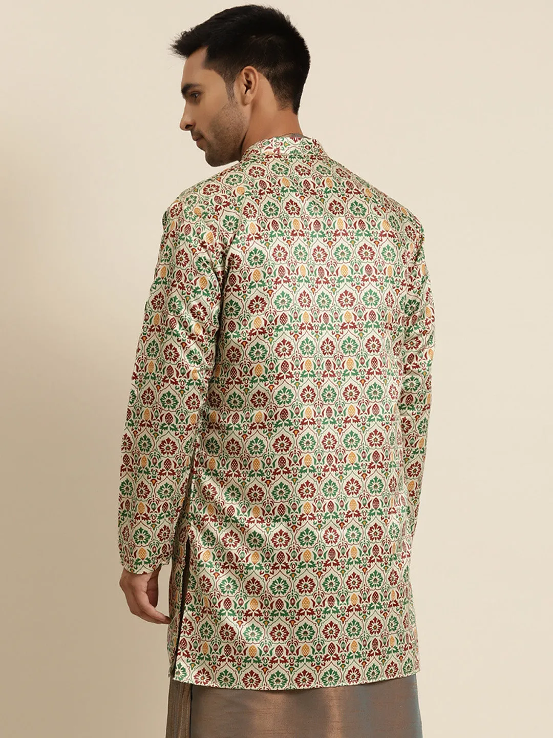 Men's Silk Blend Fawn ONLY Sherwani Jacket - Sojanya