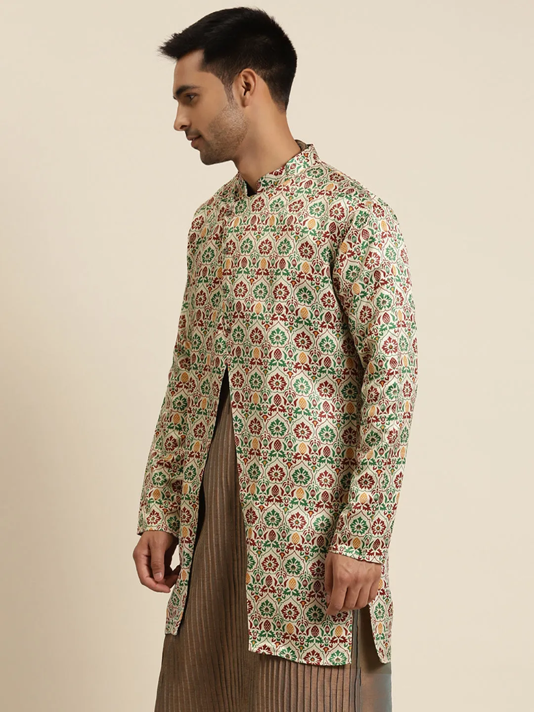 Men's Silk Blend Fawn ONLY Sherwani Jacket - Sojanya