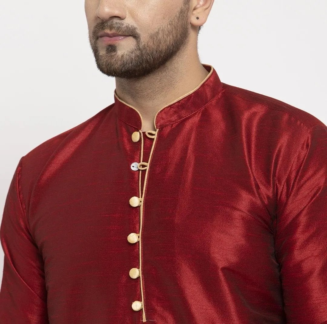 Men's Silk Blend Maroon Straight Long Kurta - Benstoke