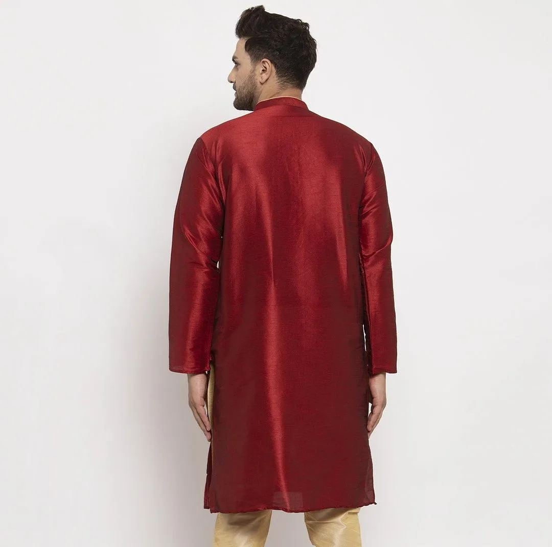 Men's Silk Blend Maroon Straight Long Kurta - Benstoke