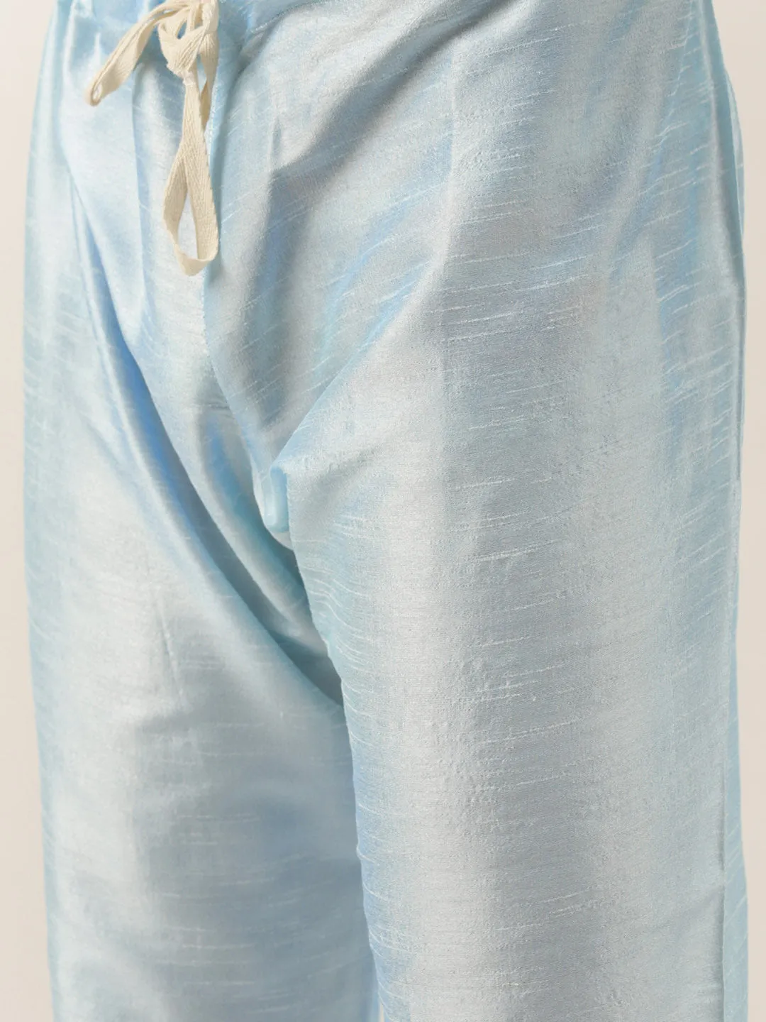 Men's Silk Blend Sky Blue Kurta Pyjama & Seagreen Nehrujacket Combo - Sojanya