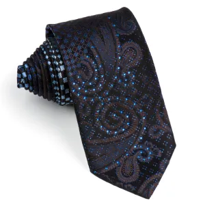 Men's Silk NeckTie By Yezak Paisley & Checks On Black With Sparkles & Rhinestones