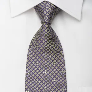 Men's Silk Necktie Green Interlocking Circles On Purple Sparkling With Rhinestones