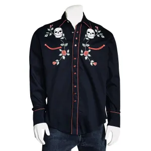 Men’s Skulls & Roses Vintage Embroidered Western Shirt