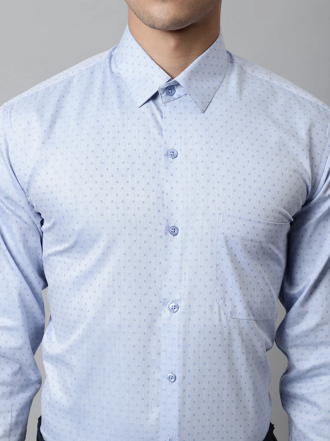 Men's Sky Blue Micro Ditsy Printed Pure Cotton Formal Shirt - Taantav