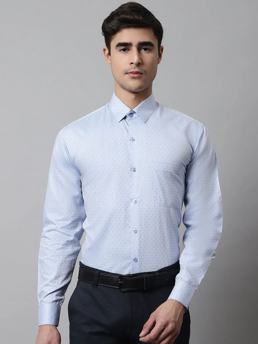 Men's Sky Blue Micro Ditsy Printed Pure Cotton Formal Shirt - Taantav