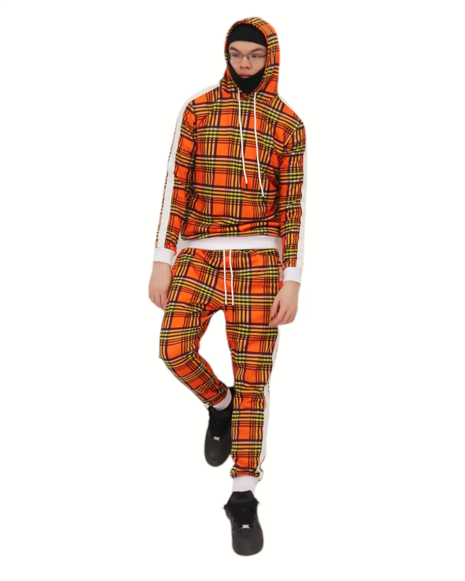 Men’s Slim-Fit Orange Stripe Tracksuit Set – Bold & Stylish Two-Piece Outfit for a Standout Look