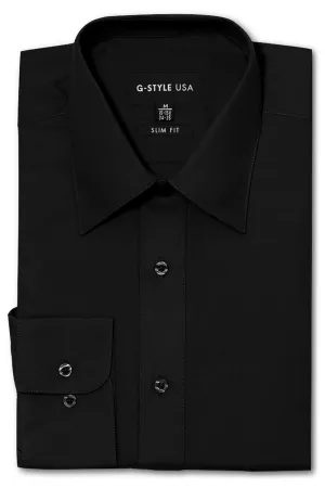 Men's Slim Fit Solid Color Dress Shirt (Black)