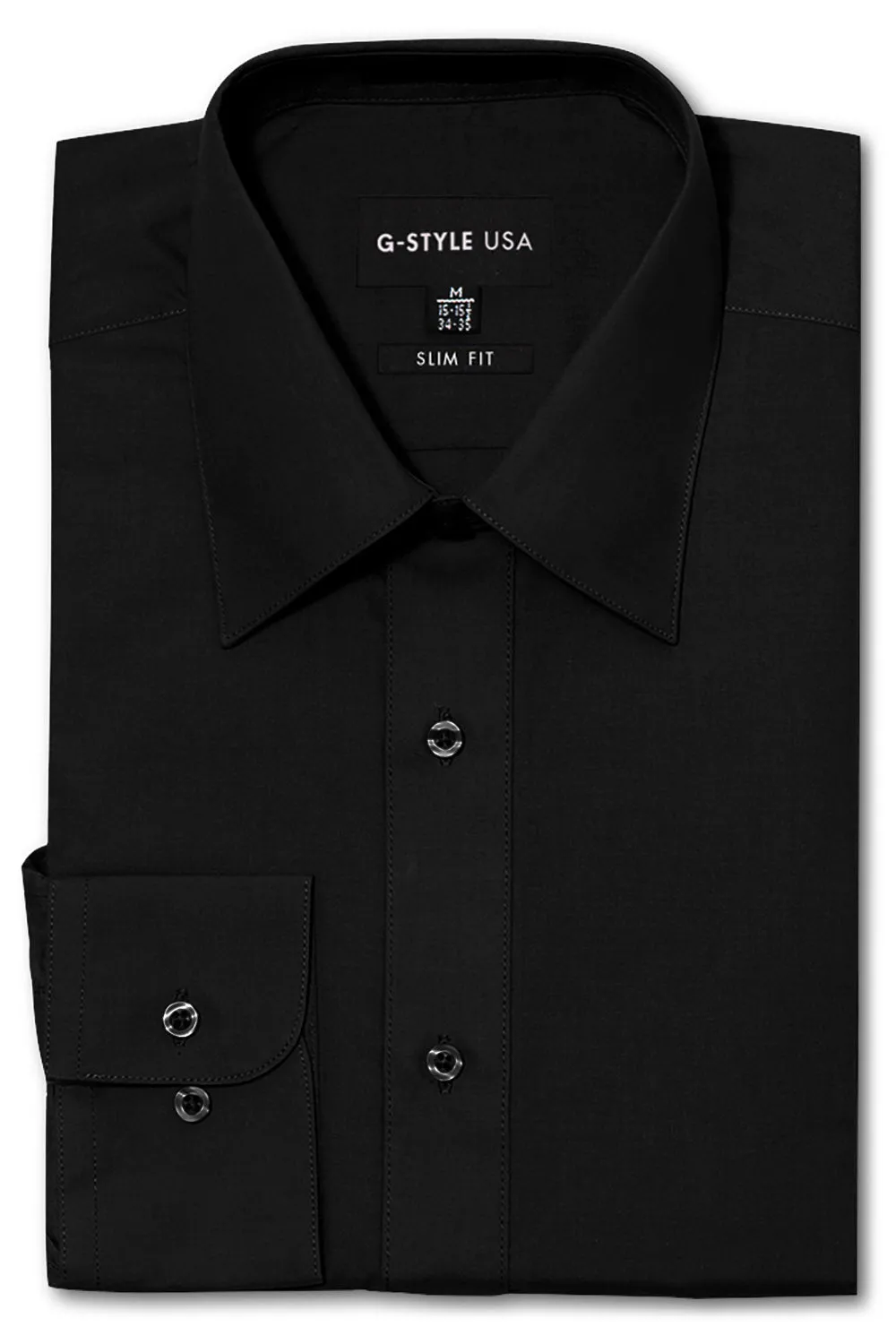 Men's Slim Fit Solid Color Dress Shirt (Black)