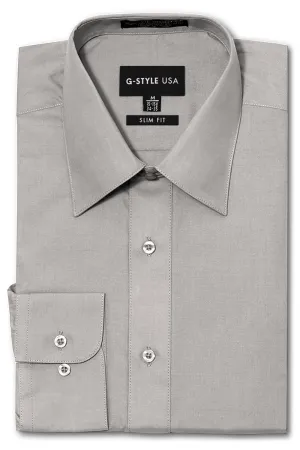 Men's Slim Fit Solid Color Dress Shirt (Grey)