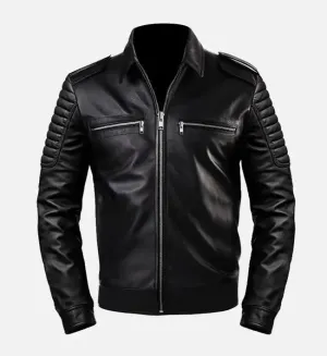 Men's Slimfit Cafe Racer Style Black Leather Jacket