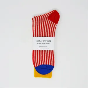 Men's Socks - Merino Wool - Red/Cream