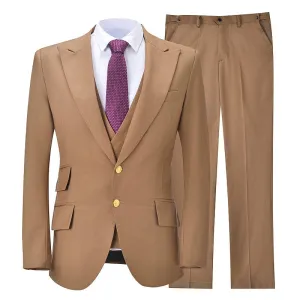 Mens Solid Color Formal Business 3-Piece Suit (Blazer vest Pants)