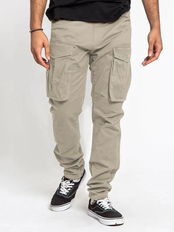 Men's Solid Color Multi-Pocket Casual Cargo Pants